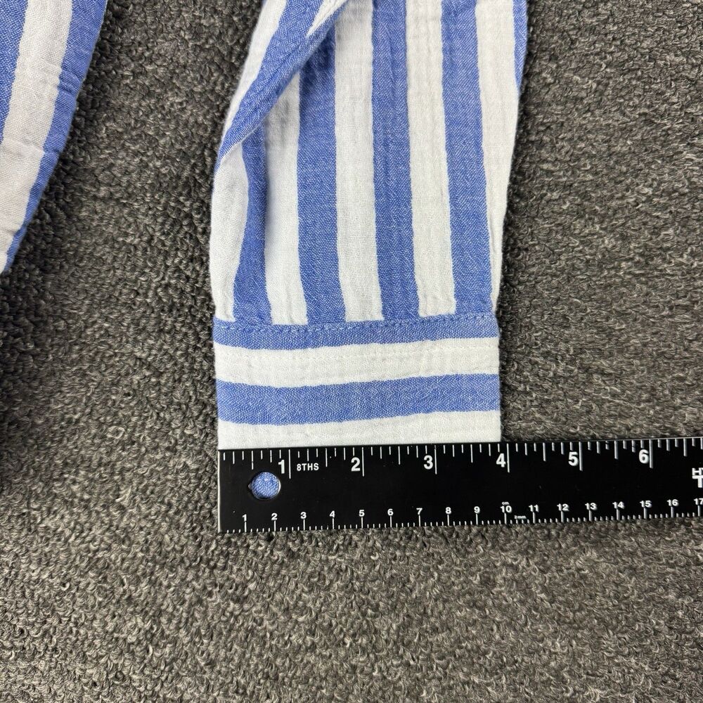 J.Crew Factory Womens Sz XS Striped Gauze Button Up Shirt Blue White Coastal - Picture 9 of 11